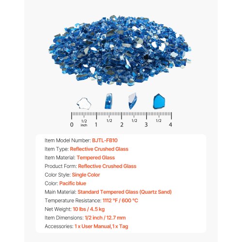 Fire Glass 10Lbs 4.5Kg Hightemperature Resistant Fireplace Rocks 12Inch 12.7 Mm