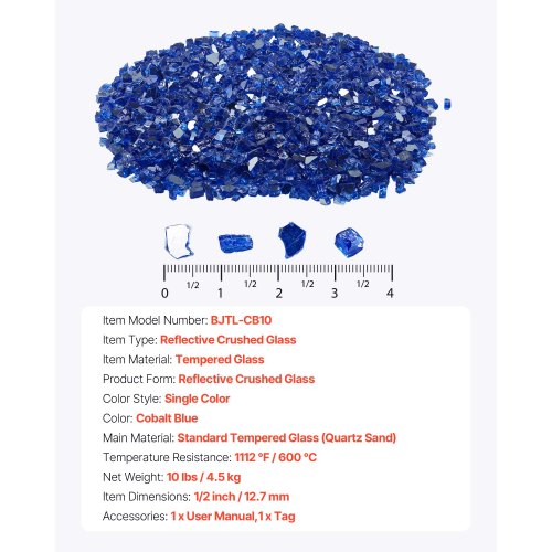 Fire Glass 10Lbs 4.5Kg Hightemperature Resistant Fireplace Rocks 12Inch 12.7 Mm lb
