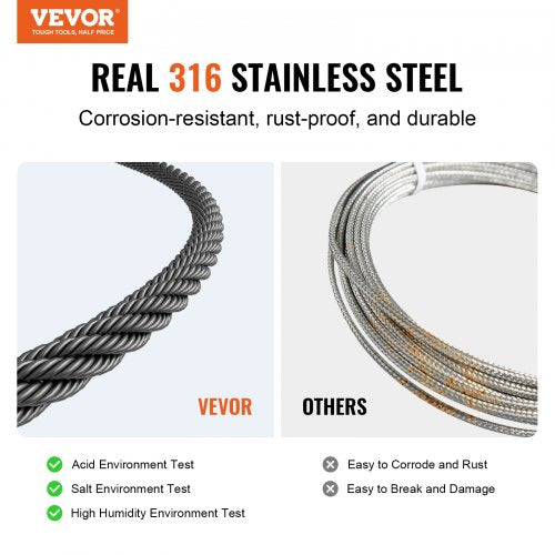 Wire Rope Kit 18 500 ft 316 Stainless Steel Cable with Cutter and Gloves