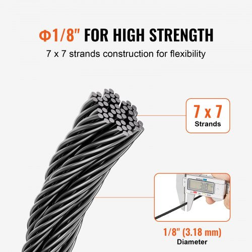 Wire Rope Kit 18 500 ft 316 Stainless Steel Cable with Cutter and Gloves