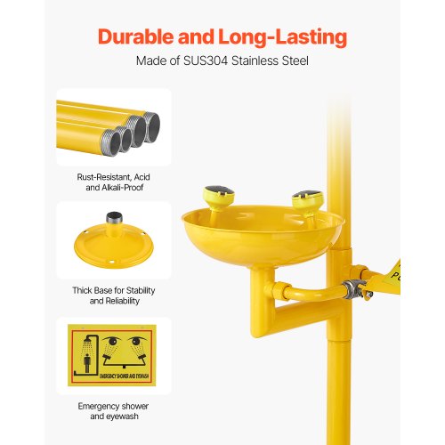 Emergency Shower Eye Wash Station 3425 x 1575 x 9173 Inch 304 Stainless