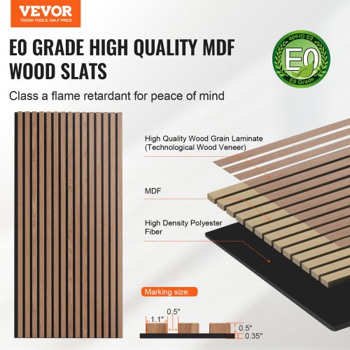 Wood Slat Acoustic Panels 236 x 47.2 inch MDF Accent Wooden Wall Panels
