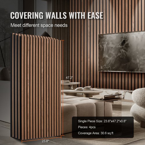 Wood Slat Acoustic Panels 236 x 47.2 inch MDF Accent Wooden Wall Panels