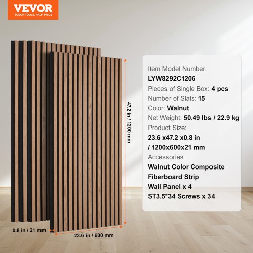 Wood Slat Acoustic Panels 236 x 47.2 inch MDF Accent Wooden Wall Panels