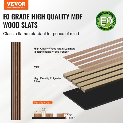 Wood Slat Acoustic Panels 79 x 94.5 inch MDF Accent Wooden Wall Panels