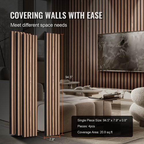 Wood Slat Acoustic Panels 79 x 94.5 inch MDF Accent Wooden Wall Panels