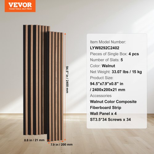 Wood Slat Acoustic Panels 79 x 94.5 inch MDF Accent Wooden Wall Panels