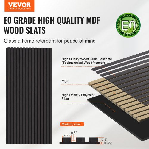 Wood Slat Acoustic Panels 236 x 47.2 inch MDF Accent Wooden Wall Panels