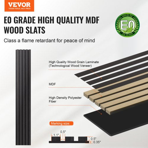 Wood Slat Acoustic Panels 79 x 94.5 inch MDF Accent Wooden Wall Panels