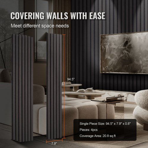 Wood Slat Acoustic Panels 79 x 94.5 inch MDF Accent Wooden Wall Panels