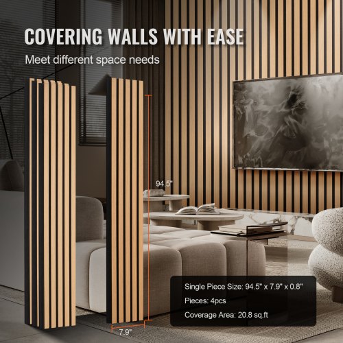 Wood Slat Acoustic Panels 79 x 94.5 inch MDF Accent Wooden Wall Panels