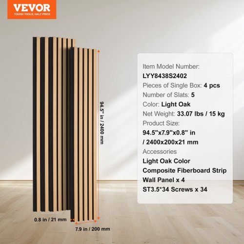 Wood Slat Acoustic Panels 79 x 94.5 inch MDF Accent Wooden Wall Panels