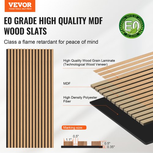 Wood Slat Acoustic Panels 236 x 47.2 inch MDF Accent Wooden Wall Panels