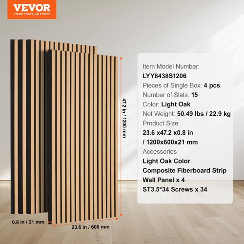 Wood Slat Acoustic Panels 236 x 47.2 inch MDF Accent Wooden Wall Panels