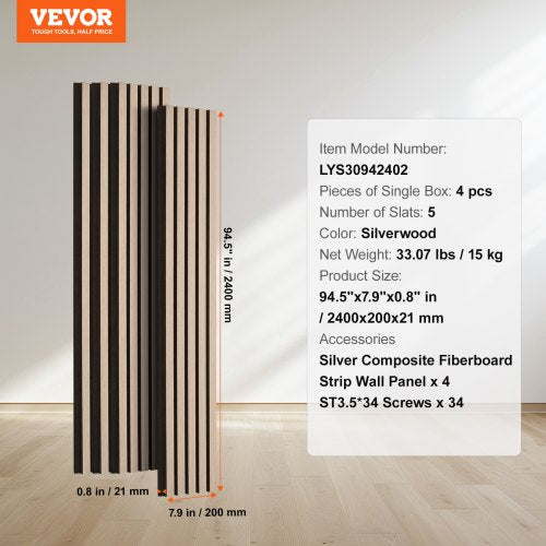Wood Slat Acoustic Panels 79 x 94.5 inch MDF Accent Wooden Wall Panels
