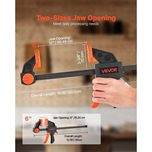 Bar Clamps for Woodworking 2Pack 12 inch and 2Pack 6 inch OneHanded