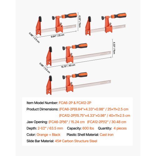 Bar Clamps for Woodworking 2Pack 6 inch and 2Pack 12 inch Lockable
