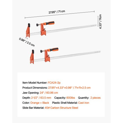 Bar Clamps for Woodworking 2Pack 24 inch Opening Lockable FClamp with 600 lbs