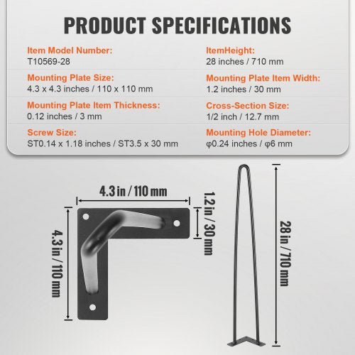 28 Hairpin Furniture Legs Metal Home DIY Projects for Nightstand Coffee