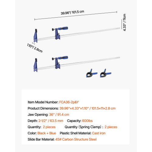 Bar Clamps for Woodworking 2Pack 36 inch Opening Lockable FClamp with 600 lbs