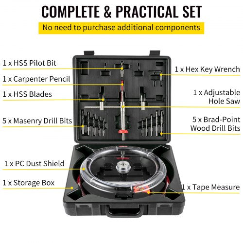 Adjustable Hole Saw Cutter Kit 158 to 1113 16 40300 mm Recessed