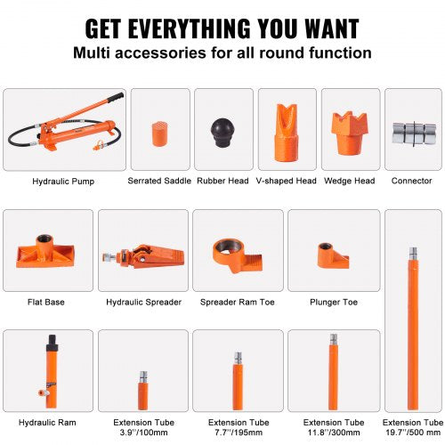 10 Ton Porta Power Kit Hydraulic Ram with Pump Car Jack with 46 ft1.4 m