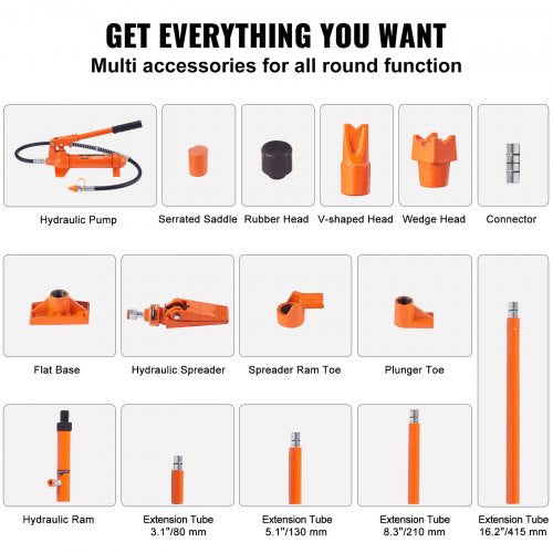 4 Ton Porta Power Kit Portable Hydraulic Jack with 39 ft1.2 m Oil Hose