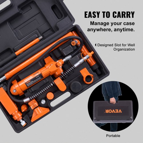 4 Ton Porta Power Kit Portable Hydraulic Jack with 39 ft1.2 m Oil Hose