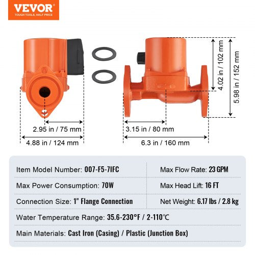 007F57IFC Hot Water Recirculating Pump 110V 70W 23 GPM Hot Water