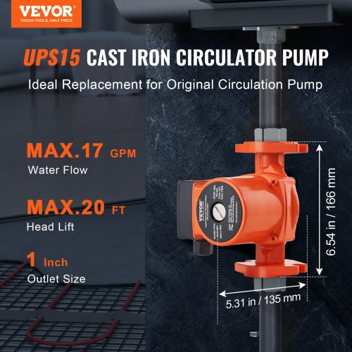 UPS1558FC Hot Water Recirculating Pump 110V 82W 17 GPM Hot Water
