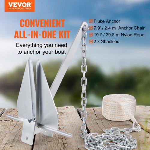 Fluke Style Anchor Kit 13 LBS HotDipped Galvanized Steel Fluke Anchor with 79