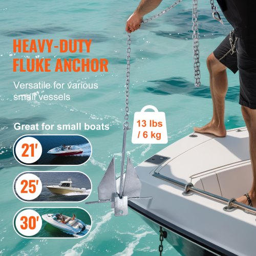 Fluke Style Anchor Kit 13 LBS HotDipped Galvanized Steel Fluke Anchor with 79