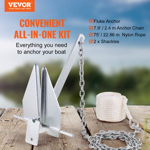 Fluke Style Anchor Kit 8.5 LBS HotDipped Galvanized Steel Fluke Anchor
