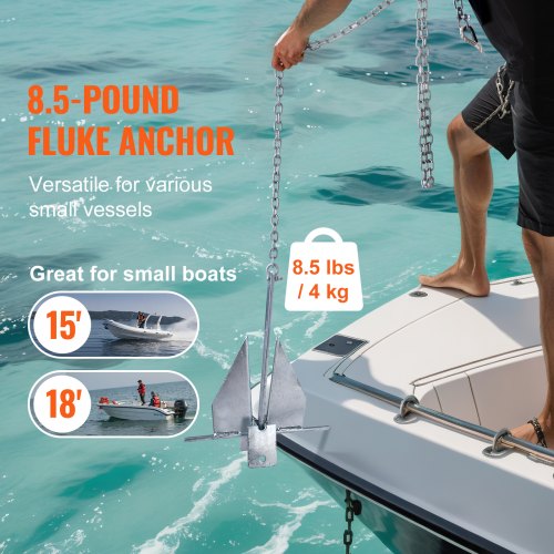 Fluke Style Anchor Kit 8.5 LBS HotDipped Galvanized Steel Fluke Anchor