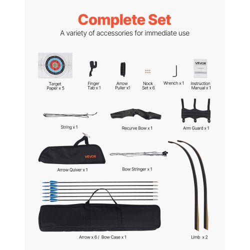 Recurve Bow And Arrows Kit 60 Inch Wooden Takedown Bows Right Handed Ergonomic
