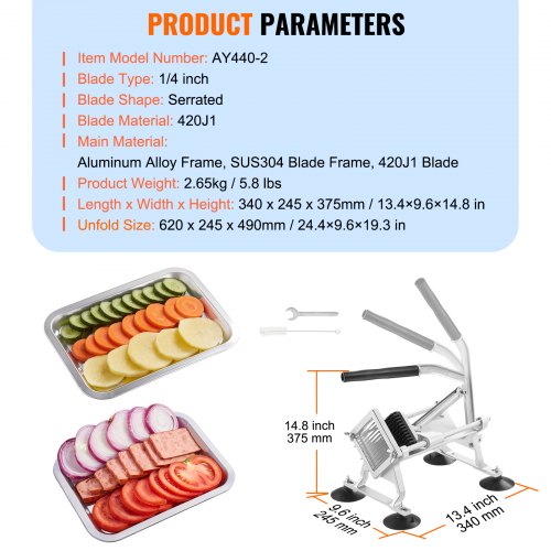 Commercial Vegetable Slicer 14 inch Fruit Slicer Stainless Steel and Aluminum