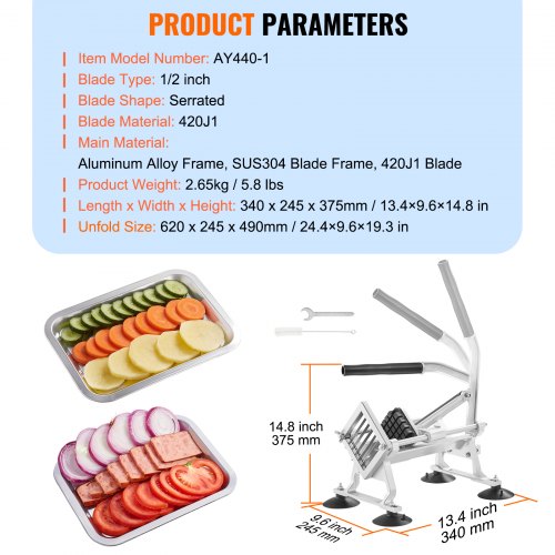 Commercial Vegetable Slicer 12 inch Fruit Slicer Stainless Steel and Aluminum