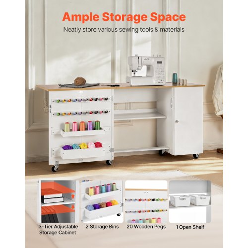 Folding Sewing Table Multipurpose Machine With Cabinet Charging Station