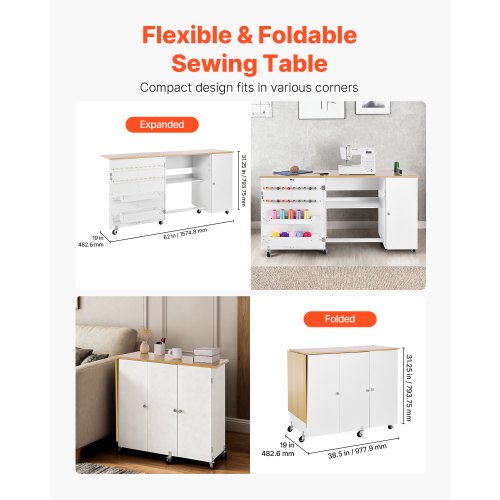 Folding Sewing Table Multipurpose Machine With Cabinet Charging Station