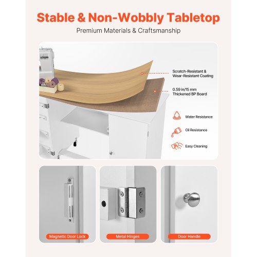 Folding Sewing Table Multipurpose Machine With Cabinet Charging Station