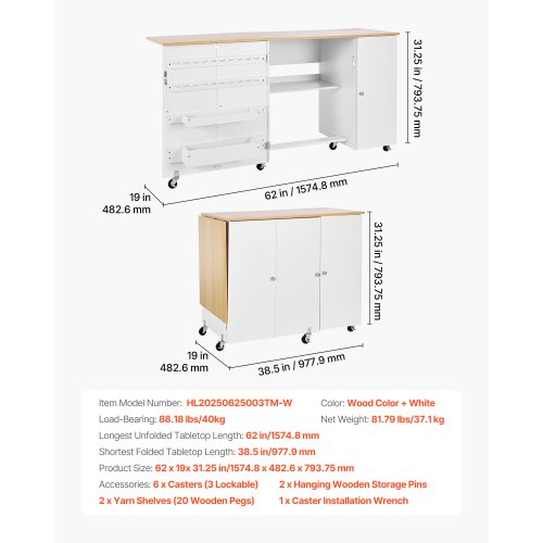 Folding Sewing Table Multipurpose Machine With Cabinet Charging Station