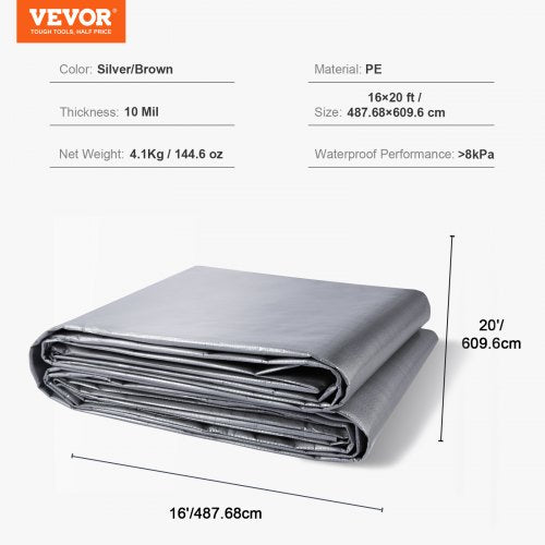 Tarp Waterproof 16x20 ft Plastic Poly Tarp Cover 10 Mil Multi Purpose Tear