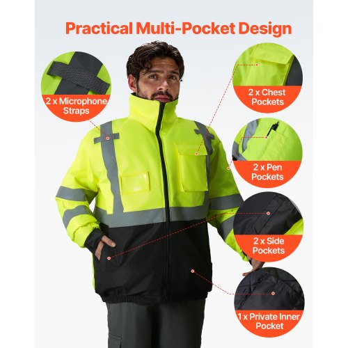 High Visibility Reflective Safety Jacket Waterproof Winter Hoodie Work
