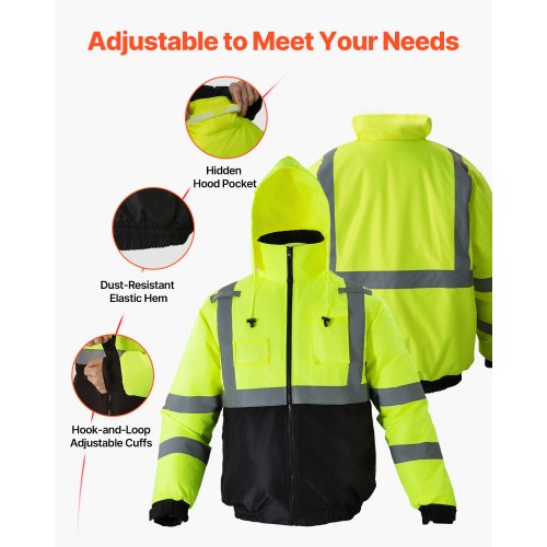 High Visibility Reflective Safety Jacket Waterproof Winter Hoodie Work