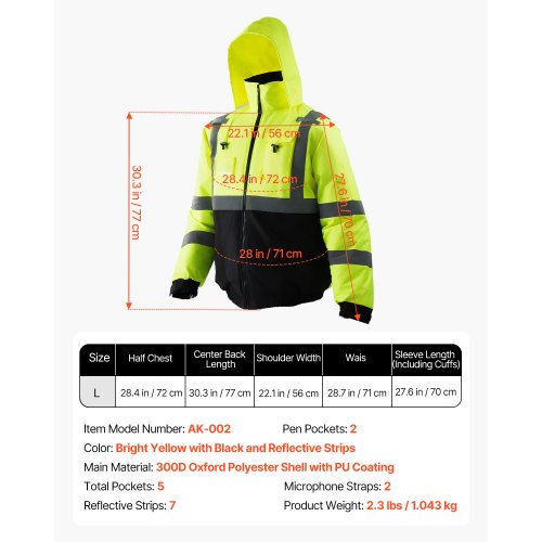 High Visibility Reflective Safety Jacket Waterproof Winter Hoodie Work