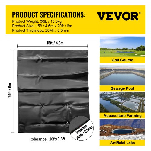 LLDPE Pond Liner 15x20 ft Pond Liner 20 Mil Fish Pond Liners for Waterfall