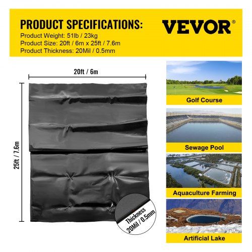 LLDPE Pond Liner 20x25 ft Pond Liner 20 Mil Fish Pond Liners for Waterfall