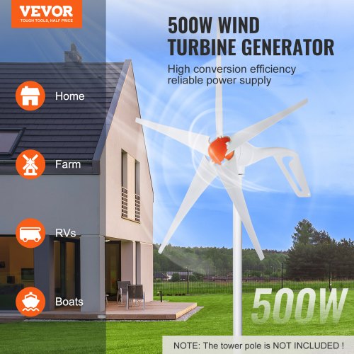 500W Wind Turbine Generator 12V Wind Turbine Kit 5Blade Wind Power