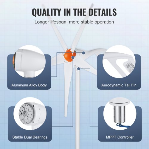 500W Wind Turbine Generator 12V Wind Turbine Kit 5Blade Wind Power