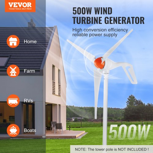 500W Wind Turbine Generator 12V Wind Turbine Kit 3Blade Wind Power